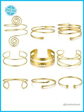 Boho Gold Arm Cuff Bracelet Set 9PCS Stackable Adjustable Upper Arm Bangle